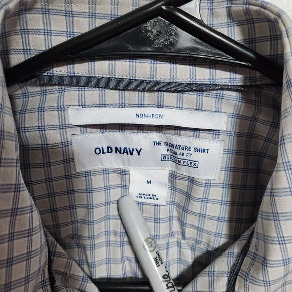 Old Navy Signature Shirt Mens Size Medium Plaid Button Front Long Sleeve No Iron - Picture 3 of 4
